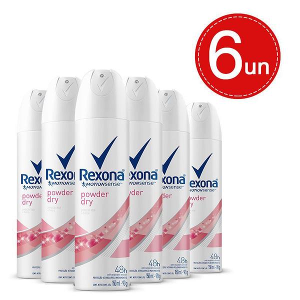 Kit Desodorante Aerosol Rexona Powder Dry Rosa 150ml/90g - 6 Unidades