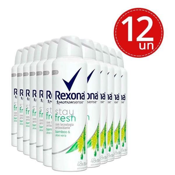 Kit Desodorante Aerosol Rexona Stay Fresh Bamboo e Aloe Vera - 12 Unidades