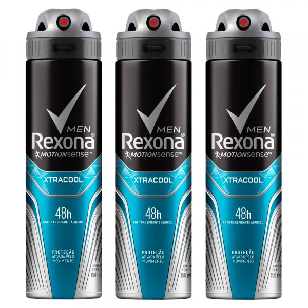 Kit Desodorante Aerosol Rexona Xtracool Masculino 90g 3 Unidades