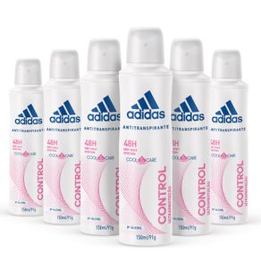 Kit Desodorante Aerossol Adidas Feminino Cool & Care Control com 150mL com 6 Unidades