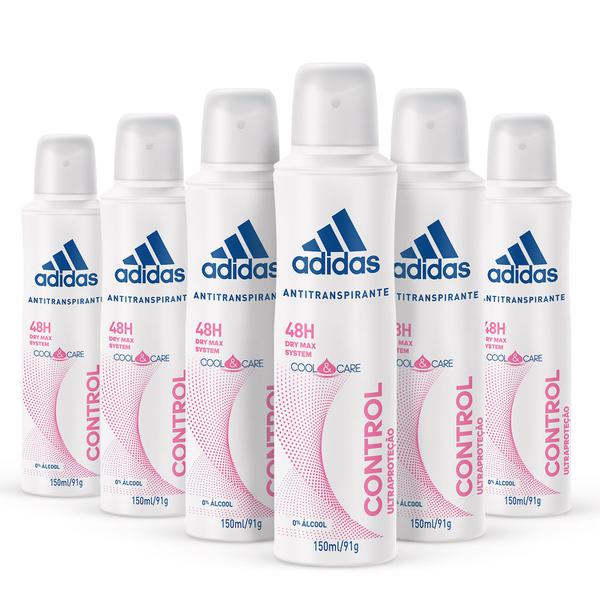 Kit Desodorante Aerossol Adidas Feminino Cool Care Control com 150mL com 6 Unidades