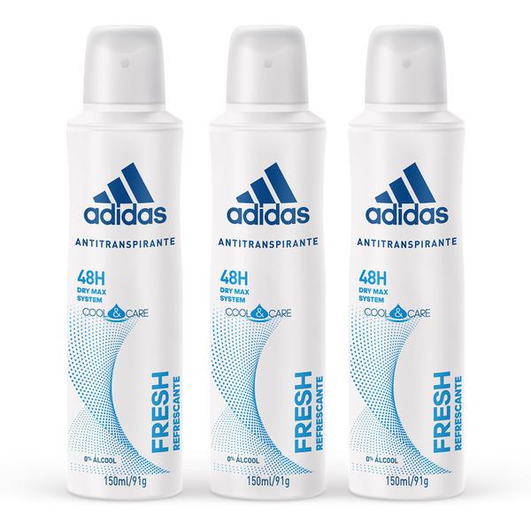 Kit Desodorante Aerossol Adidas Feminino Cool Care Fresh com 3 UN