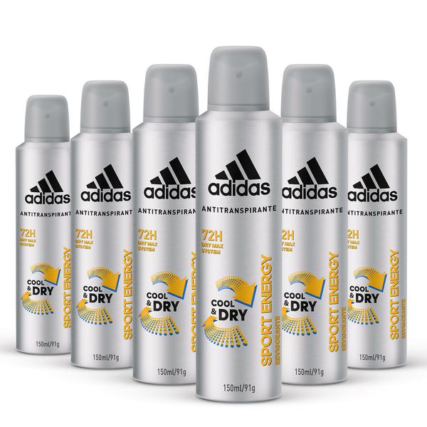 Kit Desodorante Aerossol Adidas Masculino Cool Care Sport Energy 150 Ml com 6 Unidades