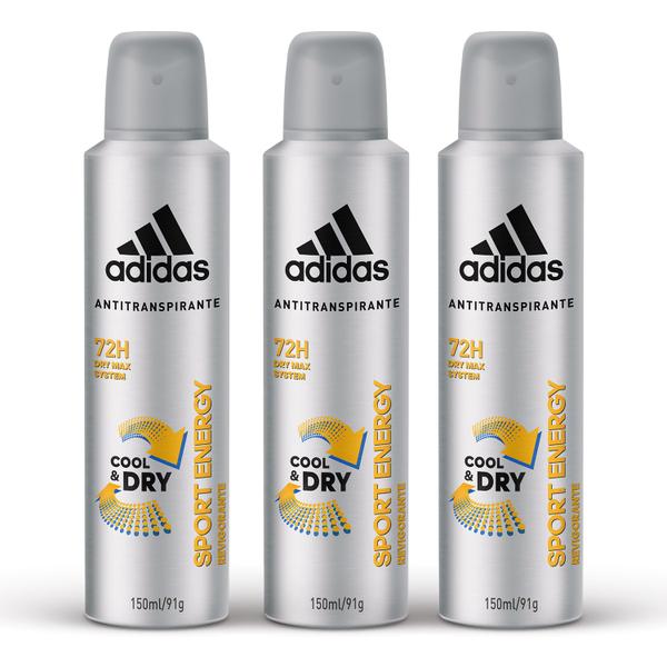 Kit Desodorante Aerossol Adidas Masculino Cool Care Sport Energy com 3 UN