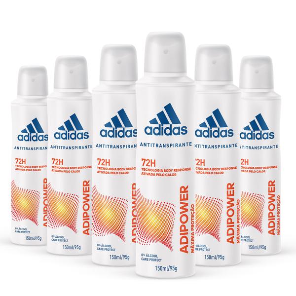 Kit Desodorante Aerossol Antitranspirante Adidas Adipower Feminino com 6 UN
