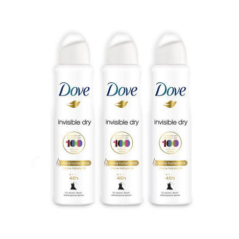 Kit Desodorante Aerossol Dove Antitranspirante Invisible Dry 150Ml com 3 Unidades Leve + por -