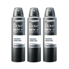 Kit Desodorante Aerossol Dove Men Sem Perfume 150ml com 3 Unidades