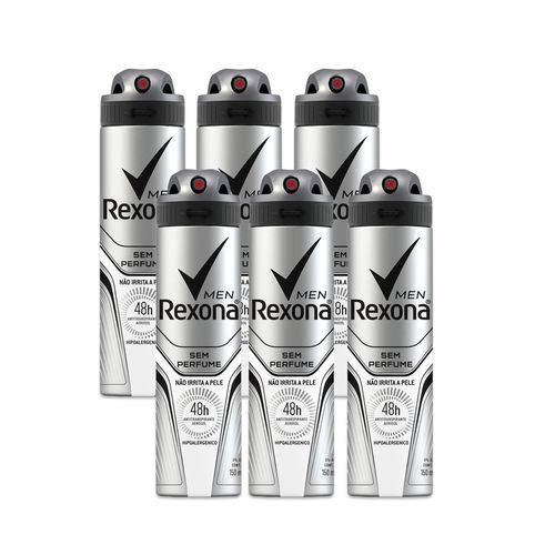 Kit Desodorante Aerossol Rexona Men Sem Perfume 150ml 6 Uni