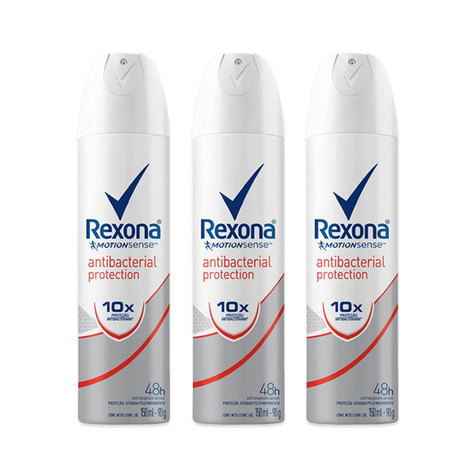 Kit Desodorante Antitranspir Aerossol Rexona Women Antibacteriano Protection 150Ml 3Un Leve + por -