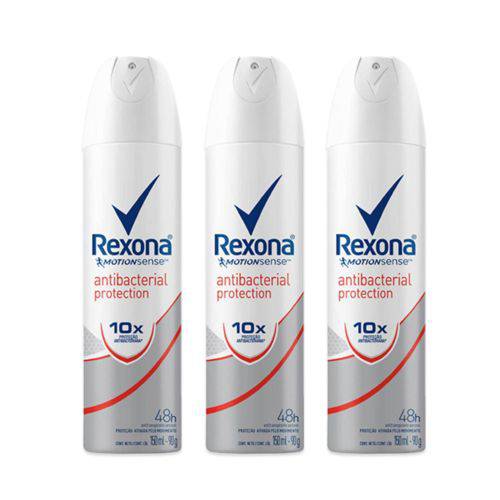 Kit Desodorante Antitranspir Aerossol Rexona Women Antibacteriano Protection 150ml 3un Leve + por -