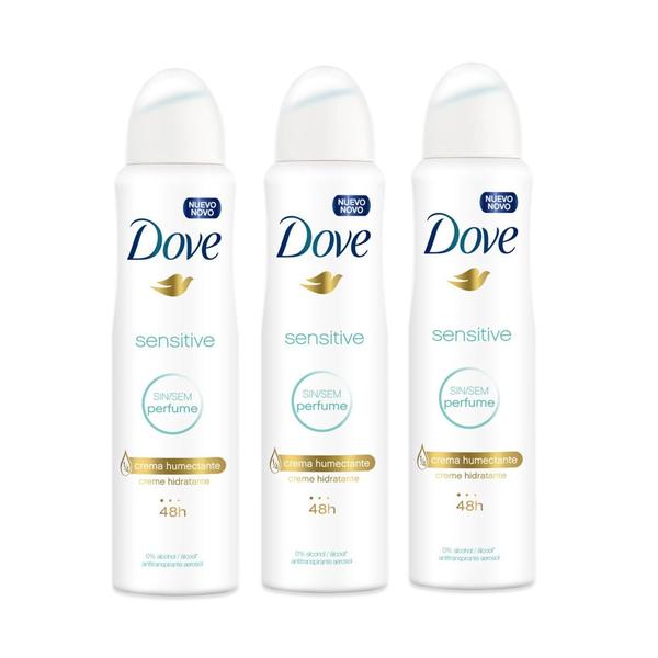 Kit Desodorante Antitranspirante Aerosol Dove Sensitive 3x150ml Leve Mais e Pague Menos