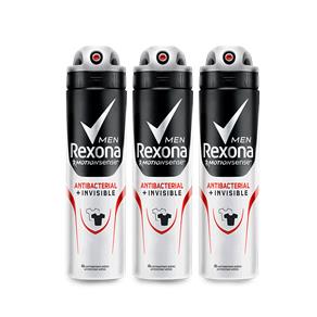 Kit Desodorante Antitranspirante Aerossol Antibacteriano Rexona Men Invisible 150ml 3UN