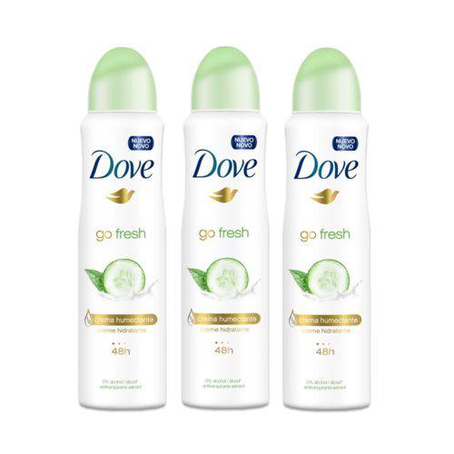 Kit Desodorante Antitranspirante Aerossol Dove Go Fresh Pepino 150ml com 3 Unidades Leve + por -