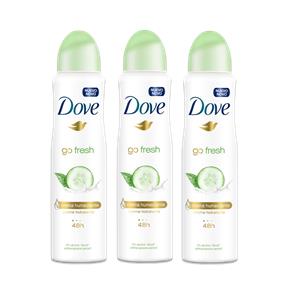 Kit Desodorante Antitranspirante Aerossol Dove Go Fresh Pepino 150ml com 3 Unidades