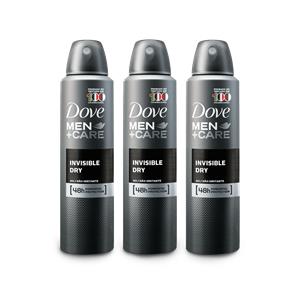 Kit Desodorante Antitranspirante Aerossol Dove Men Invisible Dry 150ml com 3 Unidades