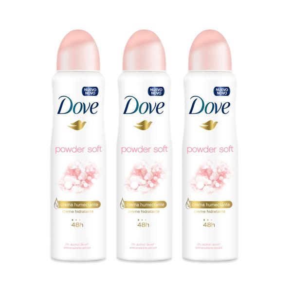 Kit Desodorante Antitranspirante Aerossol Dove Powder Soft 150ml com 3 Unidades Leve + por -