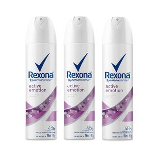 Kit Desodorante Antitranspirante Aerossol Rexona Active Emotion 150ml com 3 Unidades Leve + por -