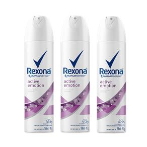 Kit Desodorante Antitranspirante Aerossol Rexona Active Emotion 150ml com 3 Unidades