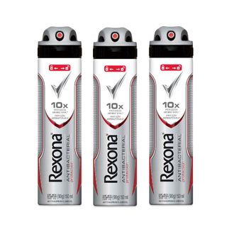Kit Desodorante Antitranspirante Aerossol Rexona Antibacteriano 150ml com 3 Unidades Leve + por -