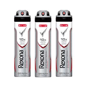 Kit Desodorante Antitranspirante Aerossol Rexona Antibacteriano 150ml com 3 Unidades
