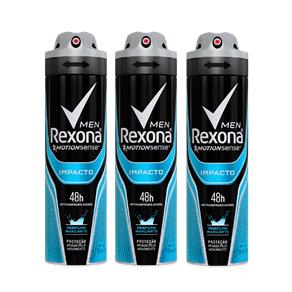 Kit Desodorante Antitranspirante Aerossol Rexona Impacto 150ml com 3 Unidades