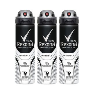 Kit Desodorante Antitranspirante Aerossol Rexona Men Invisible 150ml com 3 Unidades Leve + por -
