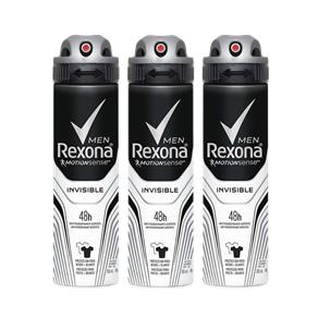 Kit Desodorante Antitranspirante Aerossol Rexona Men Invisible 150ml com 3 Unidades