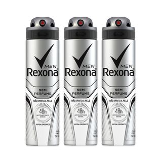 Kit Desodorante Antitranspirante Aerossol Rexona Men Sem Perfume 150ml com 3 Unidades Leve + por -