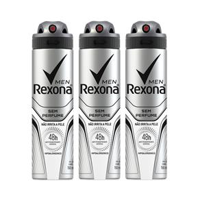 Kit Desodorante Antitranspirante Aerossol Rexona Men Sem Perfume 150ml com 3 Unidades