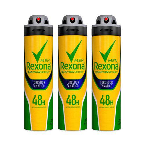 Kit Desodorante Antitranspirante Aerossol Rexona Torcedor Fanático 150ml com 3 Unidades Leve + por -