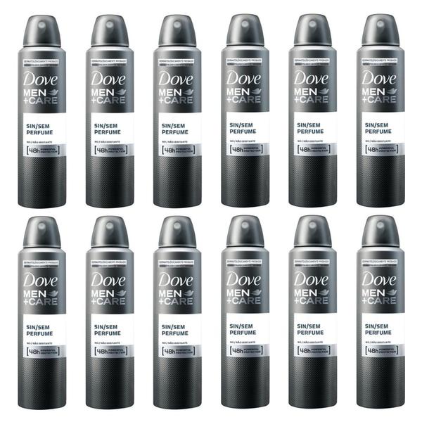 Kit Desodorante Antitranspirante Dove Sem Perfume Masculino Aerosol 150ml com 12 Unidades - Dove Men