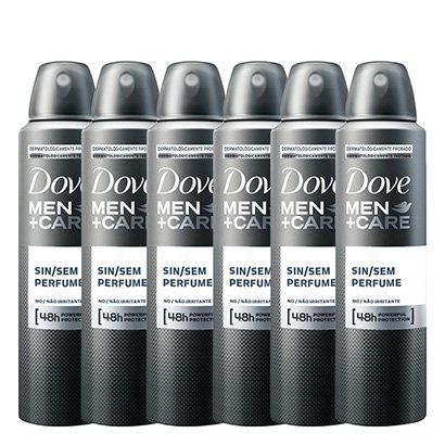 Kit Desodorante Antitranspirante Dove Sem Perfume Masculino Aerosol 150ml com 6 Unidades