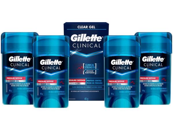 Kit Desodorante Antitranspirante Masculino Gillett - Clinical Clear Gel 45g 5 Unidades