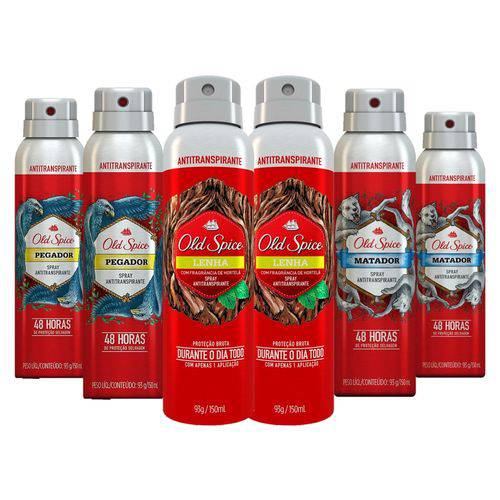 Kit Desodorante Antitranspirante Old Spice 150ml 2 Pegador + 2 Lenha + 2 Matador