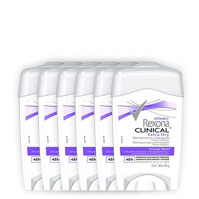 Kit Desodorante Antitranspirante Rexona Clinical Extra Dry Feminino Stick 48g com 6 Unidades
