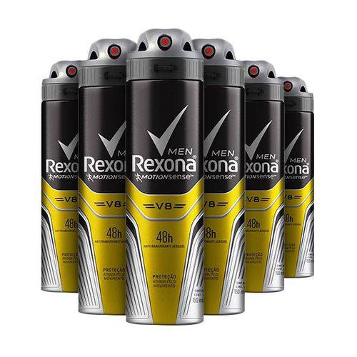 Kit Desodorante Antitranspirante Rexona Masculino V8 Aerosol 6 X 150mL