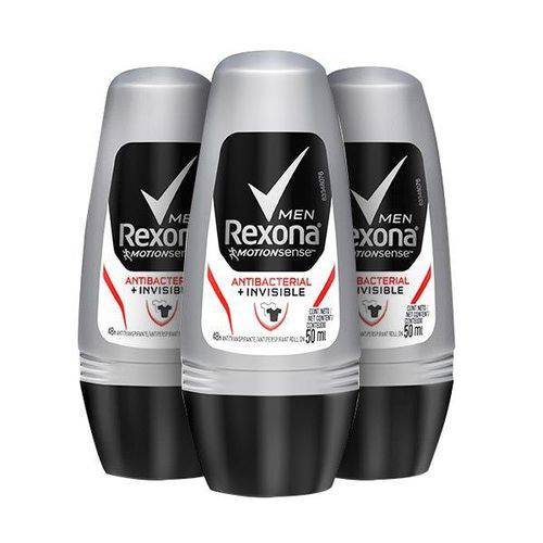 Kit Desodorante Antitranspirante Rexona Men Antibacterial+invisible Roll On 3x50ml