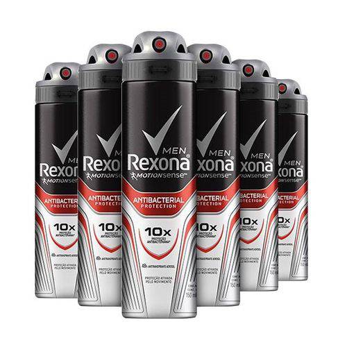 Kit Desodorante Antitranspirante Rexona Men Antibacterial Protection Aerosol 6 X 150mL