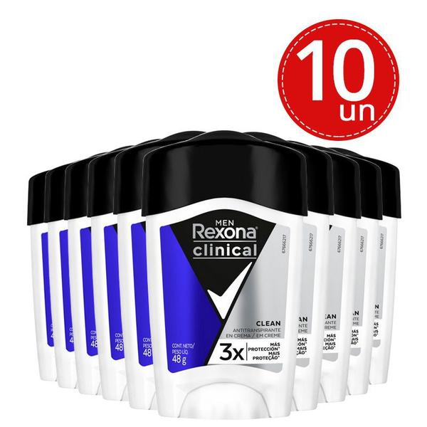 Kit Desodorante Antitranspirante Rexona Men Clinical Clean 48g - 10 Unidades