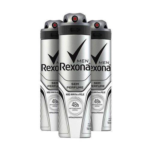 Kit Desodorante Antitranspirante Rexona Men Sem Perfume Aerosol 3 X 150ml
