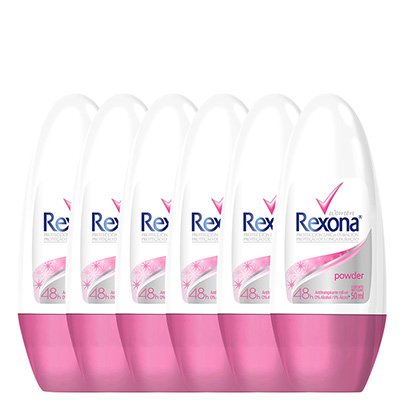 Kit Desodorante Antitranspirante Rexona Powder Dry Rollon Feminino 50ml com 6 Unidades