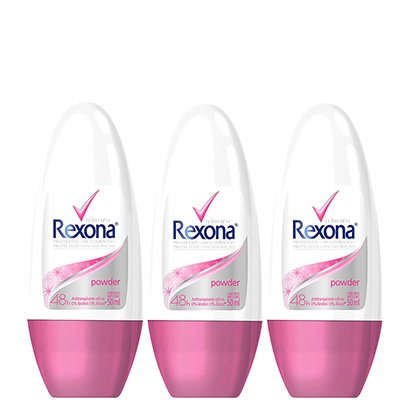 Kit Desodorante Antitranspirante Rexona Powder Dry Rollon Feminino 50ml com 3 Unidades