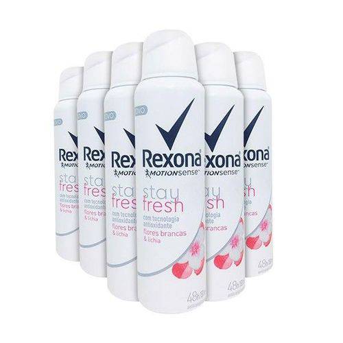 Kit Desodorante Antitranspirante Rexona Women Stay Fresh Flores Brancas e Lichia Aerosol 6 X 150ml