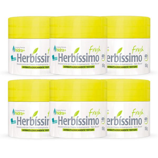 Kit Desodorante Creme Antitranspirante Fresh Herbissimo 55G com 6 Unidades - Herbíssimo