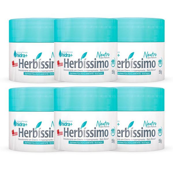 Kit Desodorante Creme Antitranspirante Neutro Herbissimo 55G com 6 Unidades - Herbíssimo