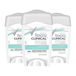 Kit 3 Desodorante Creme Rexona Clinical Clean Fresh Feminino 48g