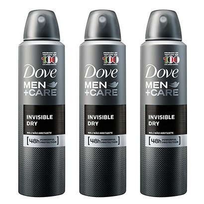 Kit Desodorante Dove Men + Care Antitranspirante Invisible Dry Aerosol 150ml com 3 Unidades
