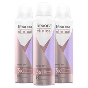 Kit Rexona Desodorante Feminino Clinical Extra Dry Aerosol 150ml 3 Unidades