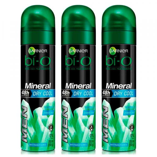 Kit Desodorante Garnier Aerosol Bí-o Mineral Dry Cool Masculino 150ml 3 Unidades