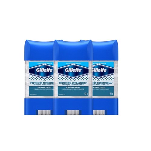 Kit Desodorante Gillette Antitranspirante Clear Gel Antibacterial 82G com 3 Unidades